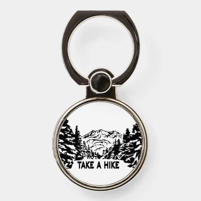 Take a Hike quote monochrome mountain landscape Phone Ring Stand (Front)