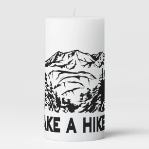 Take a Hike quote monochrome mountain landscape Pillar Candle