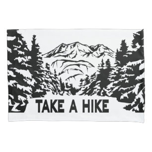Take a Hike quote monochrome mountain landscape Pillow Case