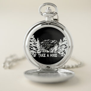 Take a Hike quote monochrome mountain landscape Pocket Watch