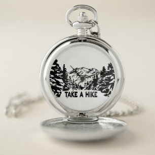 Take a Hike quote monochrome mountain landscape Pocket Watch