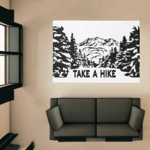 Take a Hike quote monochrome mountain landscape Rug