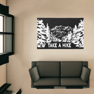 Take a Hike quote monochrome mountain landscape Rug