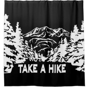Take a Hike quote monochrome mountain landscape Shower Curtain