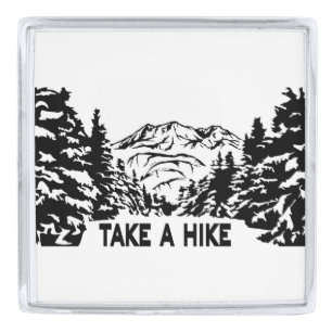 Take a Hike quote monochrome mountain landscape Silver Finish Lapel Pin