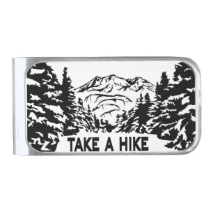 Take a Hike quote monochrome mountain landscape Silver Finish Money Clip