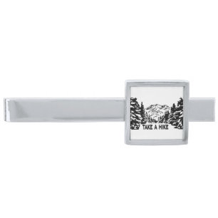 Take a Hike quote monochrome mountain landscape Silver Finish Tie Bar