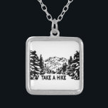 Take a Hike quote monochrome mountain landscape Silver Plated Necklace<br><div class="desc">Monochrome illustration with view to mountains and snowy winter wood drawing in woodcut style</div>