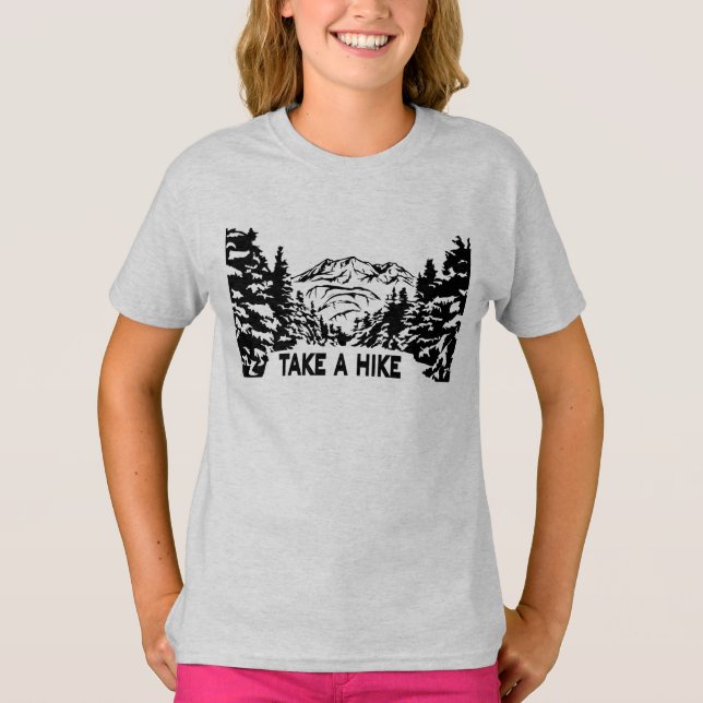 Take a Hike quote monochrome mountain landscape T-Shirt (Front)