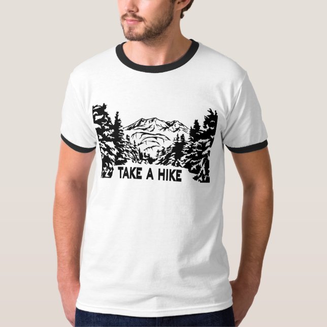 Take a Hike quote monochrome mountain landscape T-Shirt (Front)