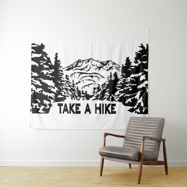 Take a Hike quote monochrome mountain landscape Tapestry (In Situ (Horizontal))