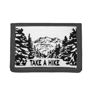 Take a Hike quote monochrome mountain landscape Trifold Wallet