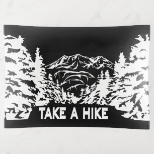 Take a Hike quote monochrome mountain landscape Trinket Tray