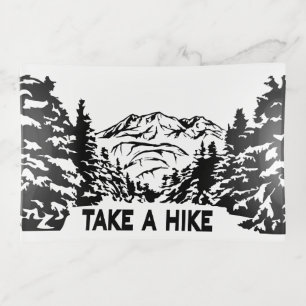 Take a Hike quote monochrome mountain landscape Trinket Tray