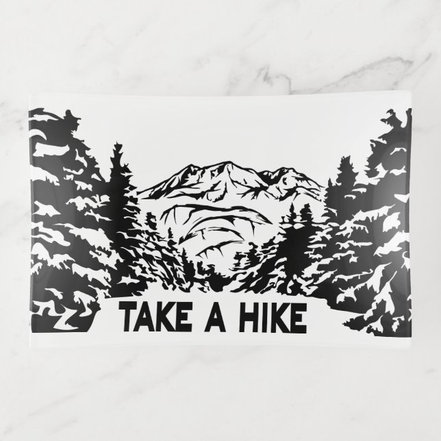 Take a Hike quote monochrome mountain landscape Trinket Tray (Front)