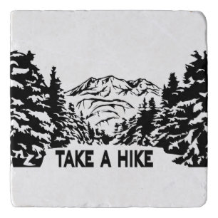 Take a Hike quote monochrome mountain landscape Trivet