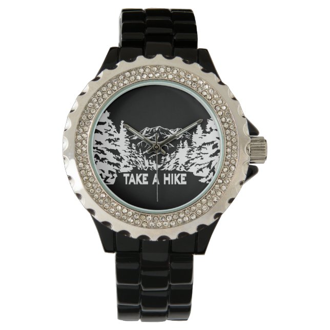 Take a Hike quote monochrome mountain landscape Watch (Front)