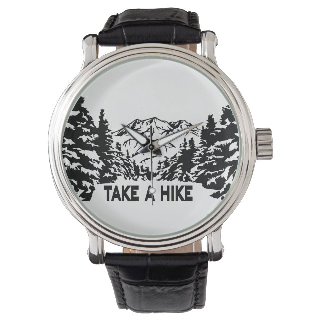 Take a Hike quote monochrome mountain landscape Watch (Front)