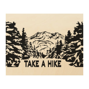 Take a Hike quote monochrome mountain landscape Wood Wall Art