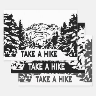 Take a Hike quote monochrome mountain landscape Wrapping Paper Sheets