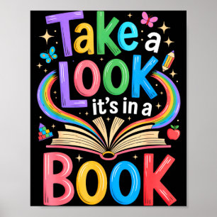 Take a look in a book rainbow art bookworm poster