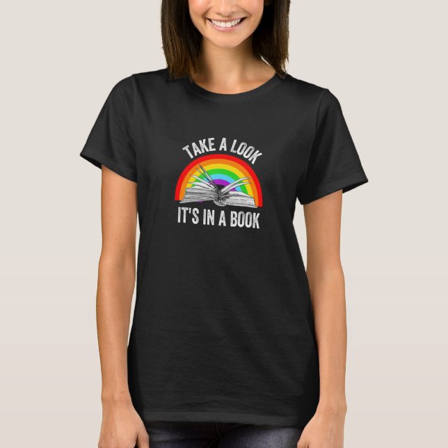 Take A Look Its In A Book Reading Cute Rainbow Boo T-Shirt (Front)