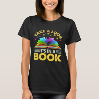 Take A Look Its In A Book Reading Retro Rainbow Vi T-Shirt