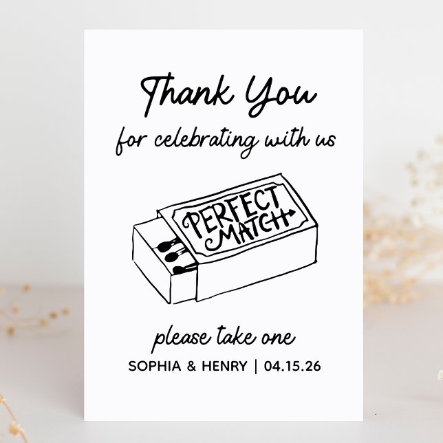 Take a Matchbox Favor Sign | Wedding Thank You (The perfect match! Guide your guests with this chic, custom sign to take a matchbox favor home.)