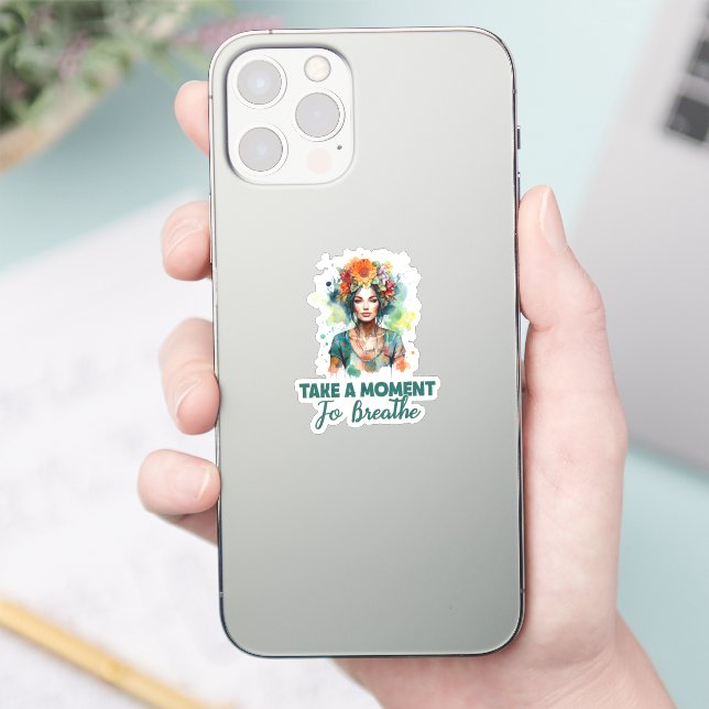 Take a Moment to Breathe Zen Flowers Yoga Girl Sticker (Phone)