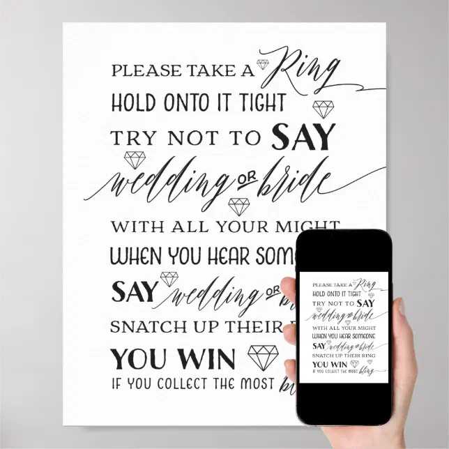 Take a Ring Bridal Shower Game Sign | Zazzle