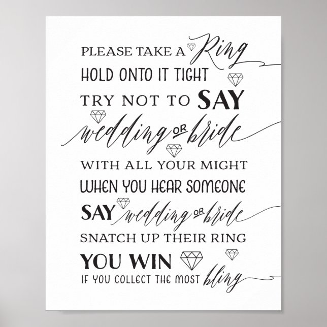 Take a Ring Bridal Shower Game Sign (Front)