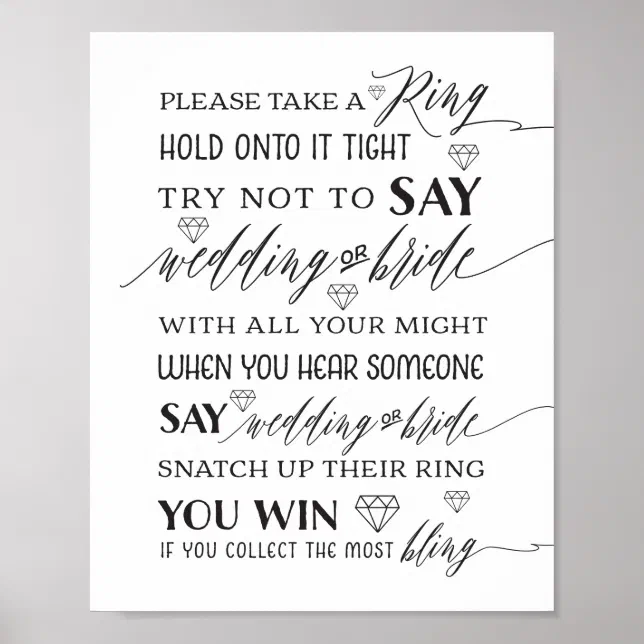 Take a Ring Bridal Shower Game Sign | Zazzle