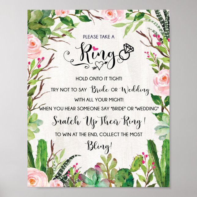 Take a Ring Game Fiesta Cactus Bridal Shower Poster (Front)