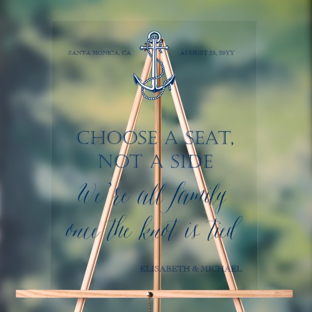 "Take a seat not a side" nautical wedding sign (Neutral)