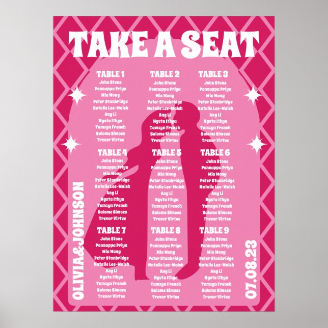 Take a Seat Pink Magenta Retro Boho Arch Style Poster (Front)