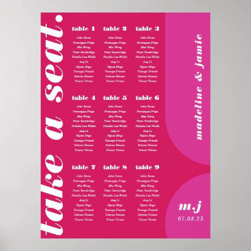 Take a Seat Pink Magenta Retro Style Seating Chart