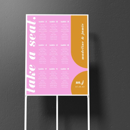 Take a Seat Pink Yellow Retro Style Seating Chart Foam Board