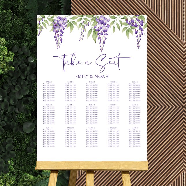 Take A Seat Purple Floral Wedding Seating Chart Foam Board (Creator Uploaded)