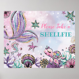 Take a Shellfie - Pink Purple Mermaid Party Selfie Poster