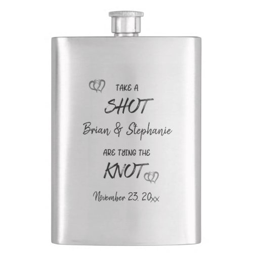 Take A Shot Engaged Couple Tying The Knot Custom   Flask