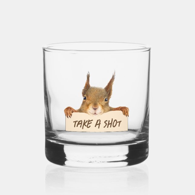 Take A Shot Funny Squirrel Face Customizable Whiskey Glass (Back)