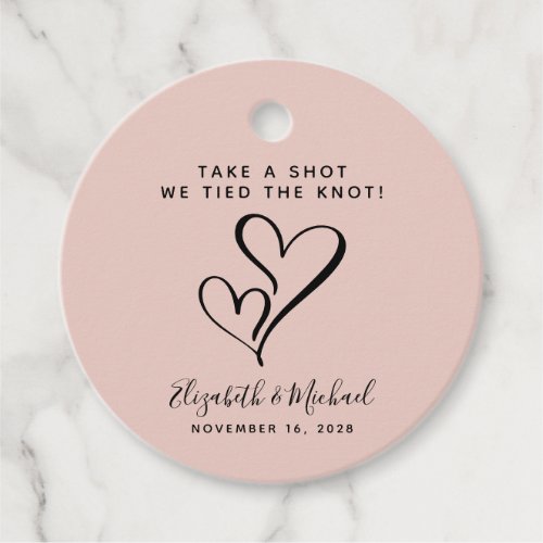 Take A Shot We Tied The Knot Blush Wedding Favor Tags