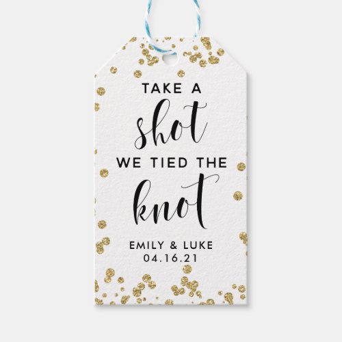 Take A Shot We Tied the Knot Gold Glitter Wedding Gift Tags