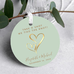 Take A Shot We Tied The Knot Sage Gold Wedding Favor Tags