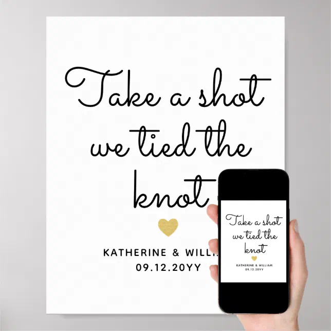 Take a Shot we Tied the Knot Script Wedding Sign | Zazzle