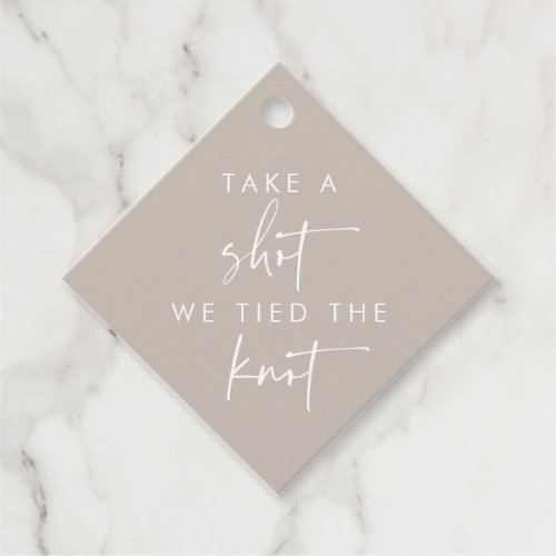 Take A Shot We Tied The Knot Taupe Wedding Favor Tags