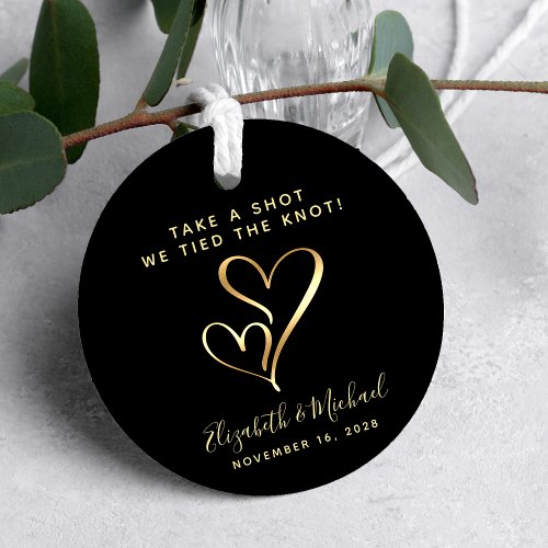 Take A Shot We Tied The Knot Wedding Black Gold Favor Tags