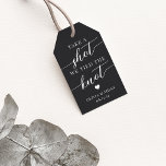 Take a Shot, We Tied the Knot Wedding Favor Gift Tags<br><div class="desc">Get the party started with these cute favor tags designed to attach to shot glasses or mini liquor bottles. Design features "take a shot, we tied the knot" in white classic serif and calligraphy script lettering on an ash black background with a small heart. Personalize with your names and wedding...</div>