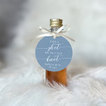 Take a Shot, We Tied the Knot Wedding Favor Tags<br><div class="desc">Get the party started with these cute favor tags designed to attach to shot glasses or mini liquor bottles. Design features "take a shot, we tied the knot" in classic serif and calligraphy script lettering on a dusty blue background. Personalize with your initials and wedding date beneath. Perfect for wedding...</div>