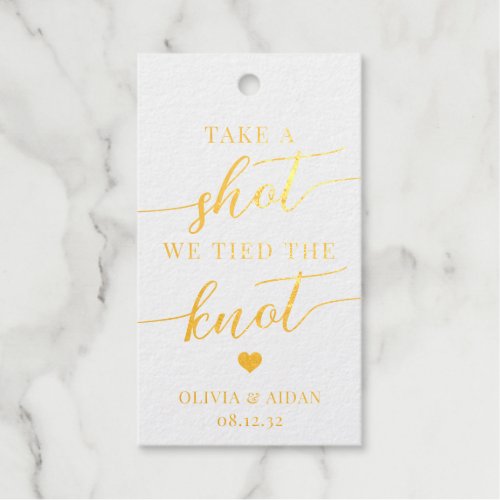 Take a Shot We Tied the Knot Wedding Foil Gift Tags